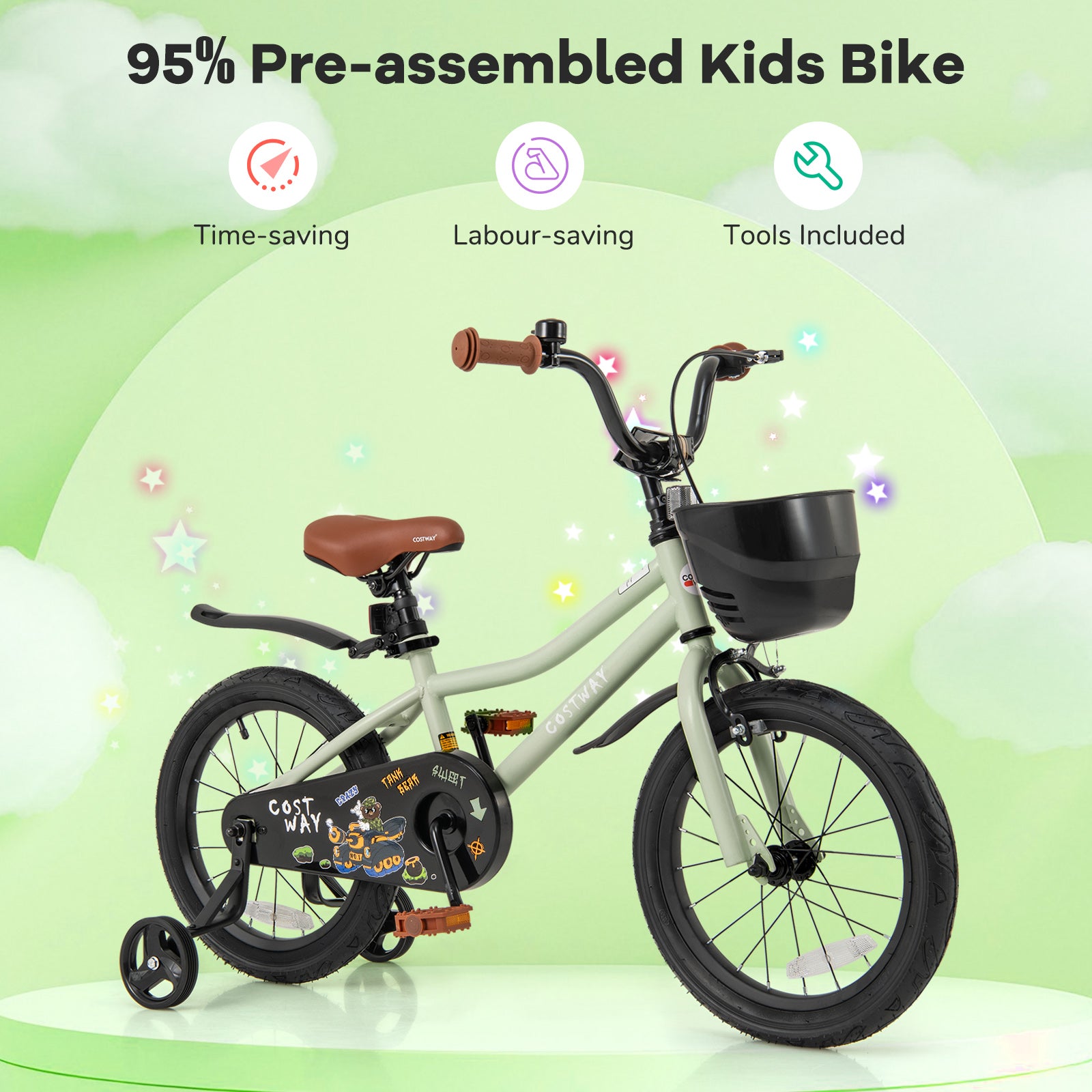 16-Inch Kids Bike Adjustable with Training Wheels for 4-7 Years Old, Green Kids Bike at Gallery Canada