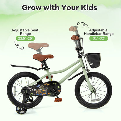 16-Inch Kids Bike Adjustable with Training Wheels for 4-7 Years Old, Green Kids Bike at Gallery Canada