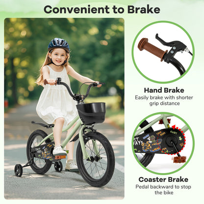 16-Inch Kids Bike Adjustable with Training Wheels for 4-7 Years Old, Green Kids Bike at Gallery Canada