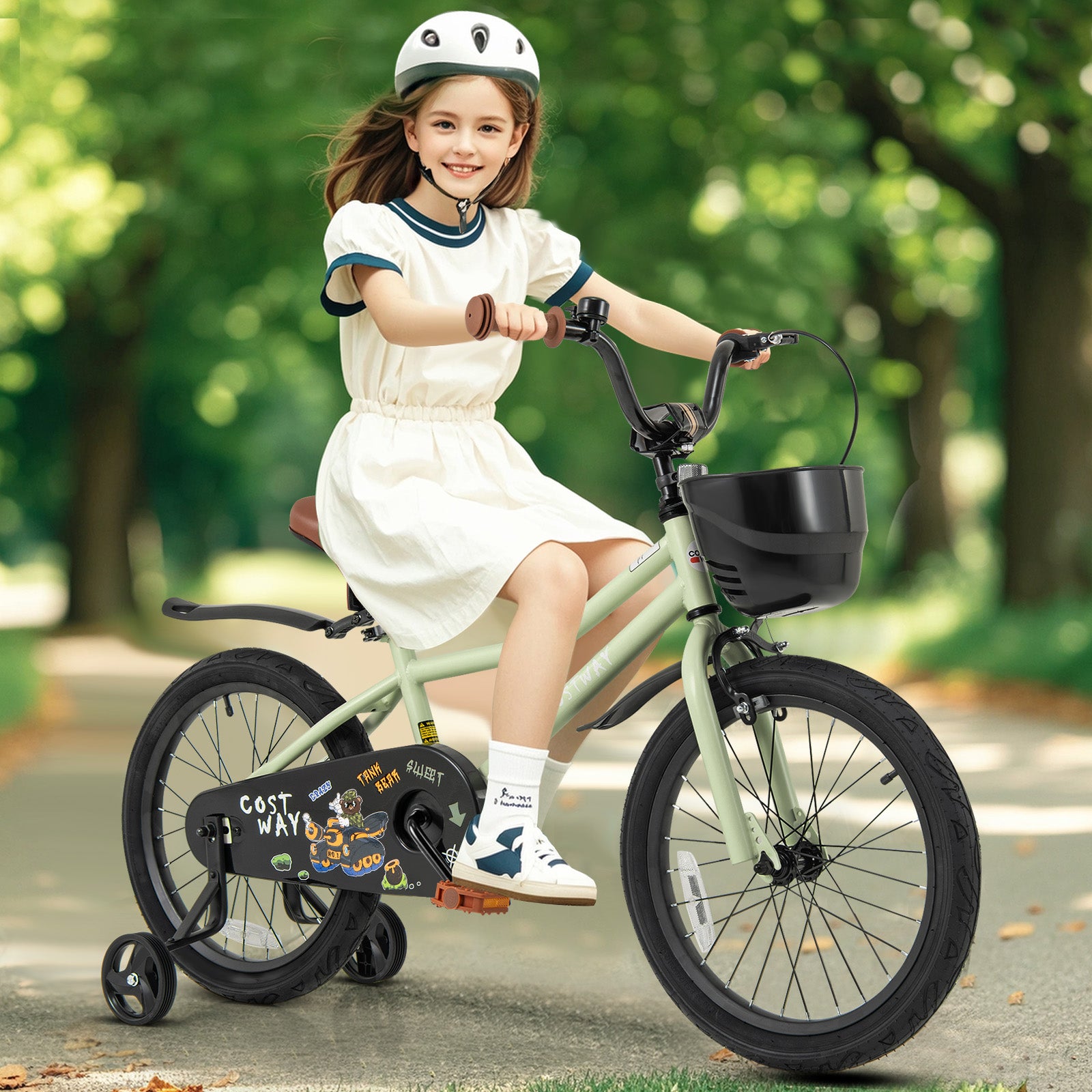 18-Inch Kids Bike Adjustable with Training Wheels for 4-8 Years Old, Green Kids Bike at Gallery Canada