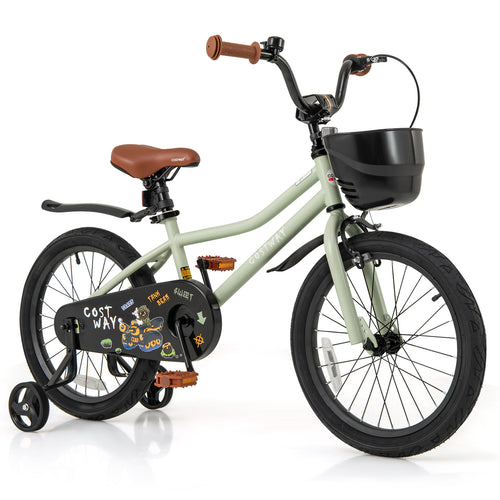 18-Inch Kids Bike, Adjustable With Training Wheels, 4-8 Years Old, Green