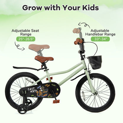 18-Inch Kids Bike Adjustable with Training Wheels for 4-8 Years Old, Green Kids Bike at Gallery Canada