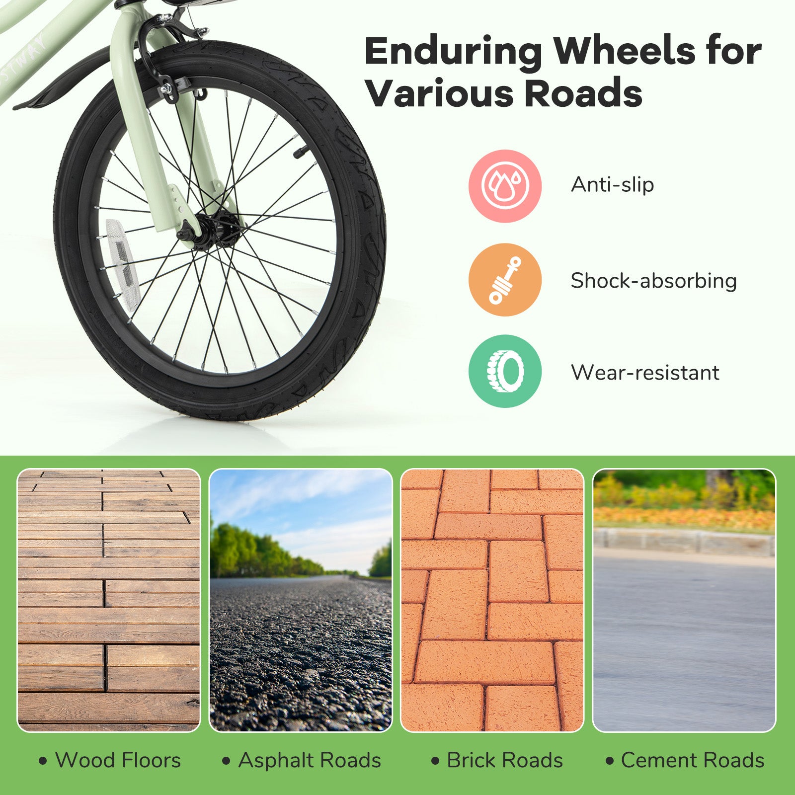 18-Inch Kids Bike Adjustable with Training Wheels for 4-8 Years Old, Green Kids Bike at Gallery Canada