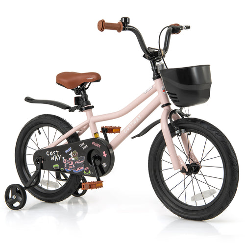 16-Inch Kids Bike with Basket and Adjustable Handlebar for 4-7 Years Old, Pink