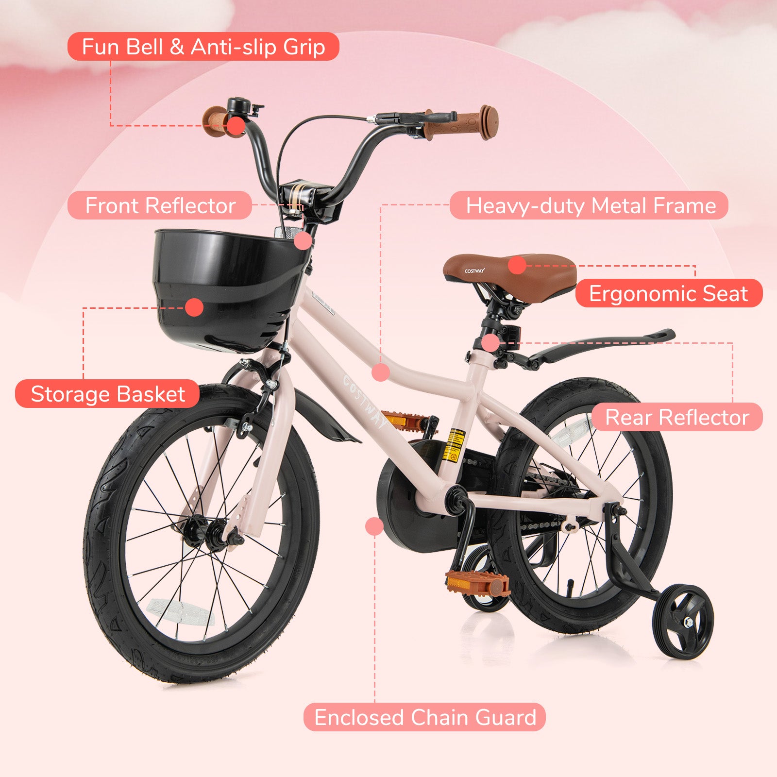 16-Inch Kids Bike with Basket and Adjustable Handlebar for 4-7 Years Old, Pink Kids Bike at Gallery Canada