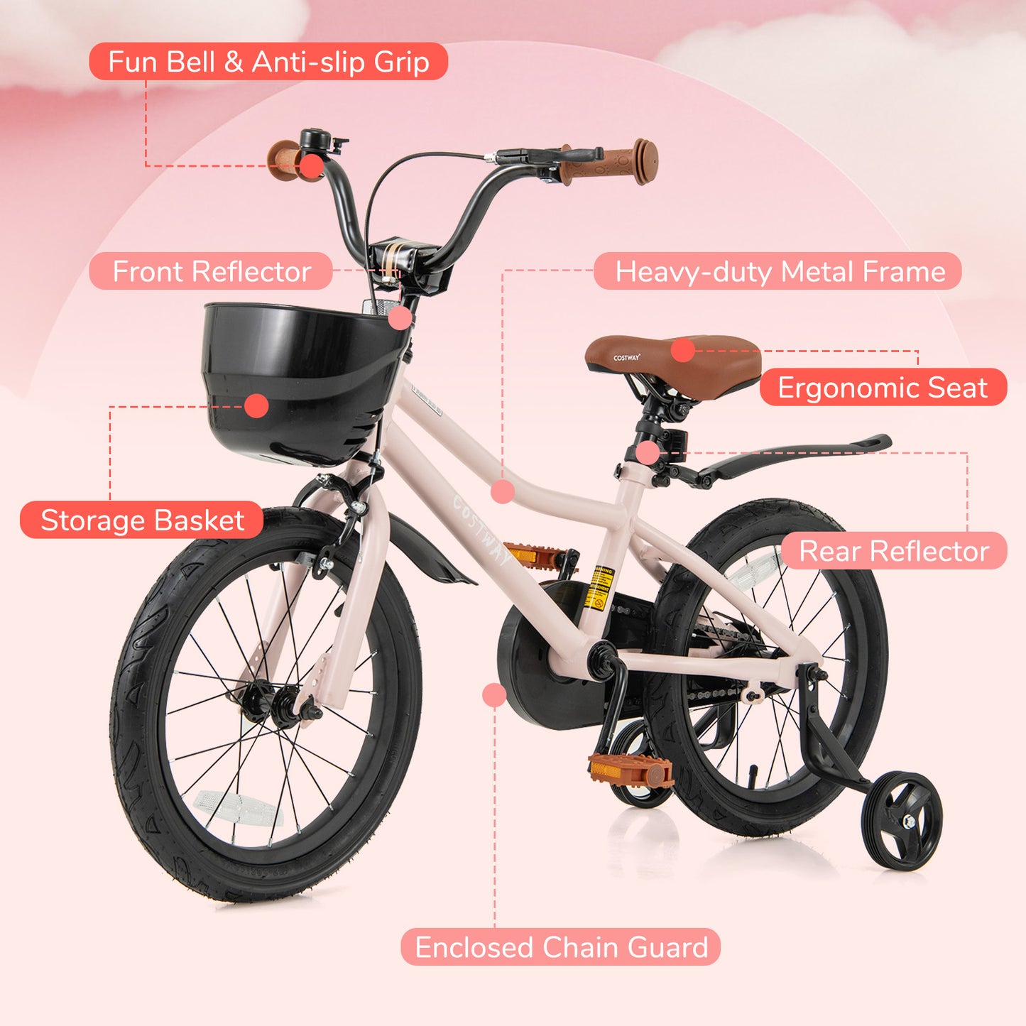 16-Inch Kids Bike with Basket and Adjustable Handlebar for 4-7 Years Old, Pink Kids Bike at Gallery Canada