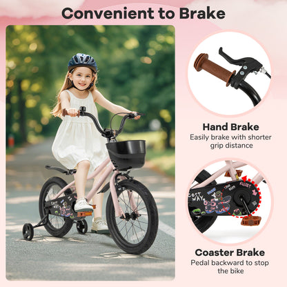 16-Inch Kids Bike with Basket and Adjustable Handlebar for 4-7 Years Old, Pink Kids Bike at Gallery Canada