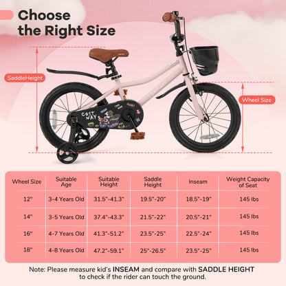 16-Inch Kids Bike with Basket and Adjustable Handlebar for 4-7 Years Old, Pink Kids Bike at Gallery Canada