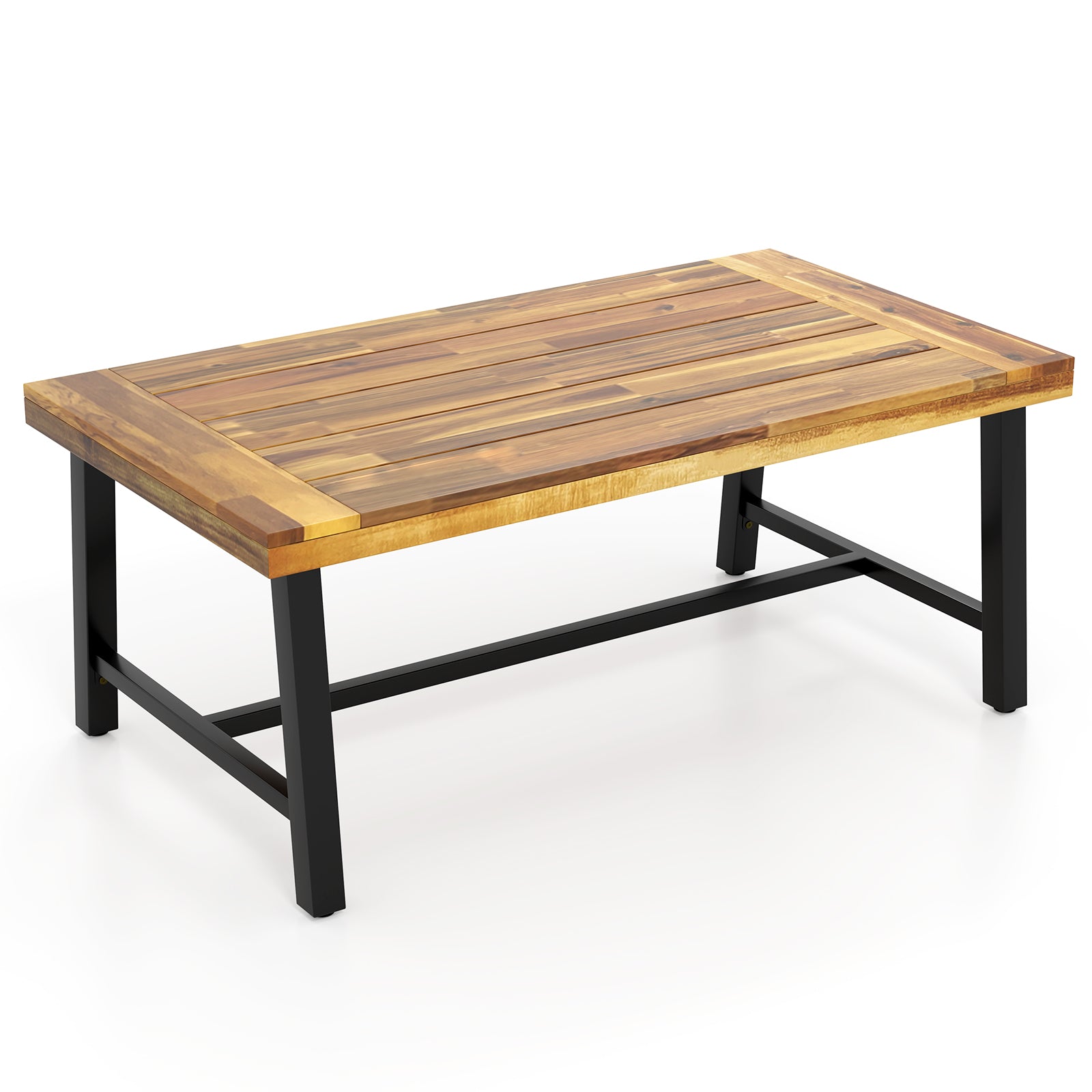Acacia Wood Coffee Table with Thickened Top and Heavy-duty Metal Legs, Natural Patio Coffee Tables Natural at Gallery Canada