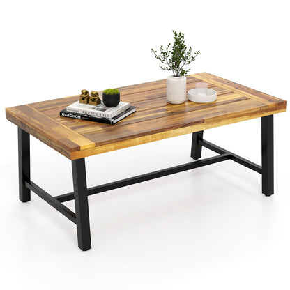 Acacia Wood Coffee Table with Thickened Top and Heavy-duty Metal Legs, Natural Patio Coffee Tables at Gallery Canada