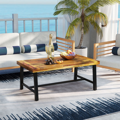 Acacia Wood Coffee Table with Thickened Top and Heavy-duty Metal Legs, Natural Patio Coffee Tables at Gallery Canada