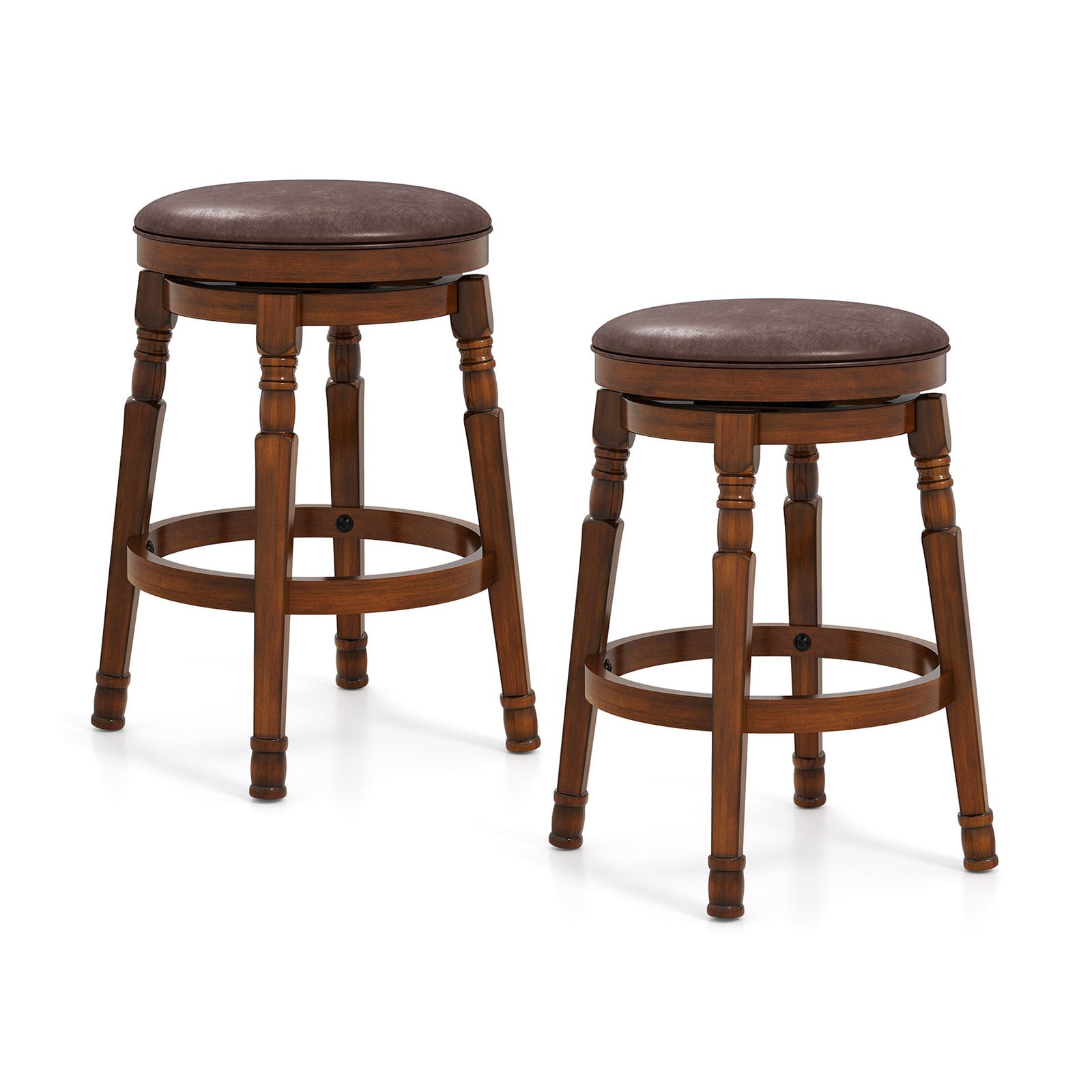 Set Of 2 24-Inch Swivel Leather Padded Bar Stools, Walnut Bar Stools Walnut at Gallery Canada