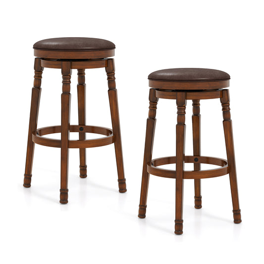 Set Of 2 29-Inch Swivel Leather Padded Dining Bar Stools, Walnut Bar Stools Walnut at Gallery Canada