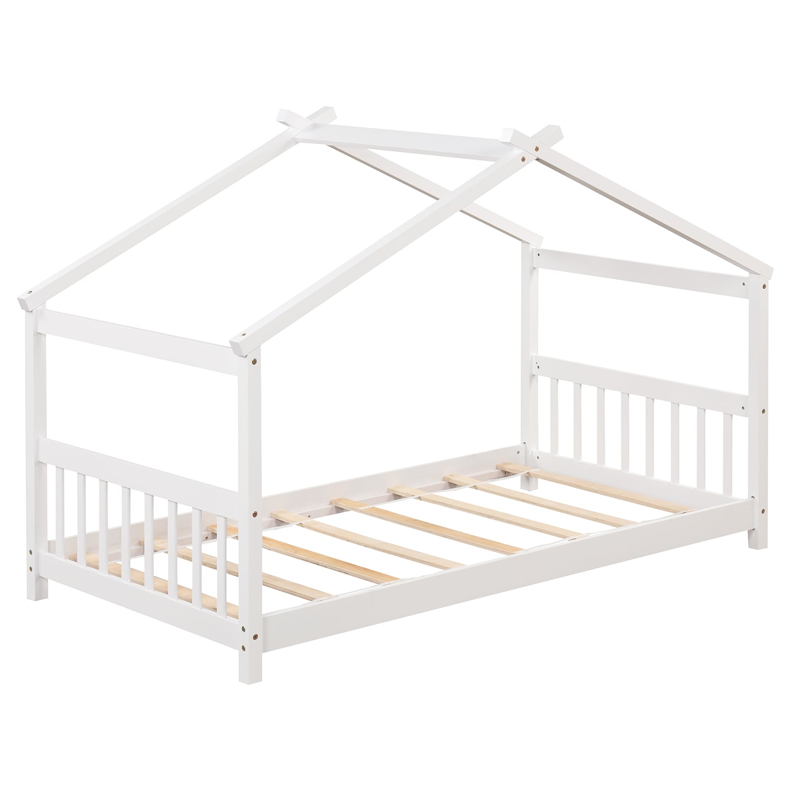 Twin Size Wooden House Bed With Roof, White Simple Bed Frame White at Gallery Canada