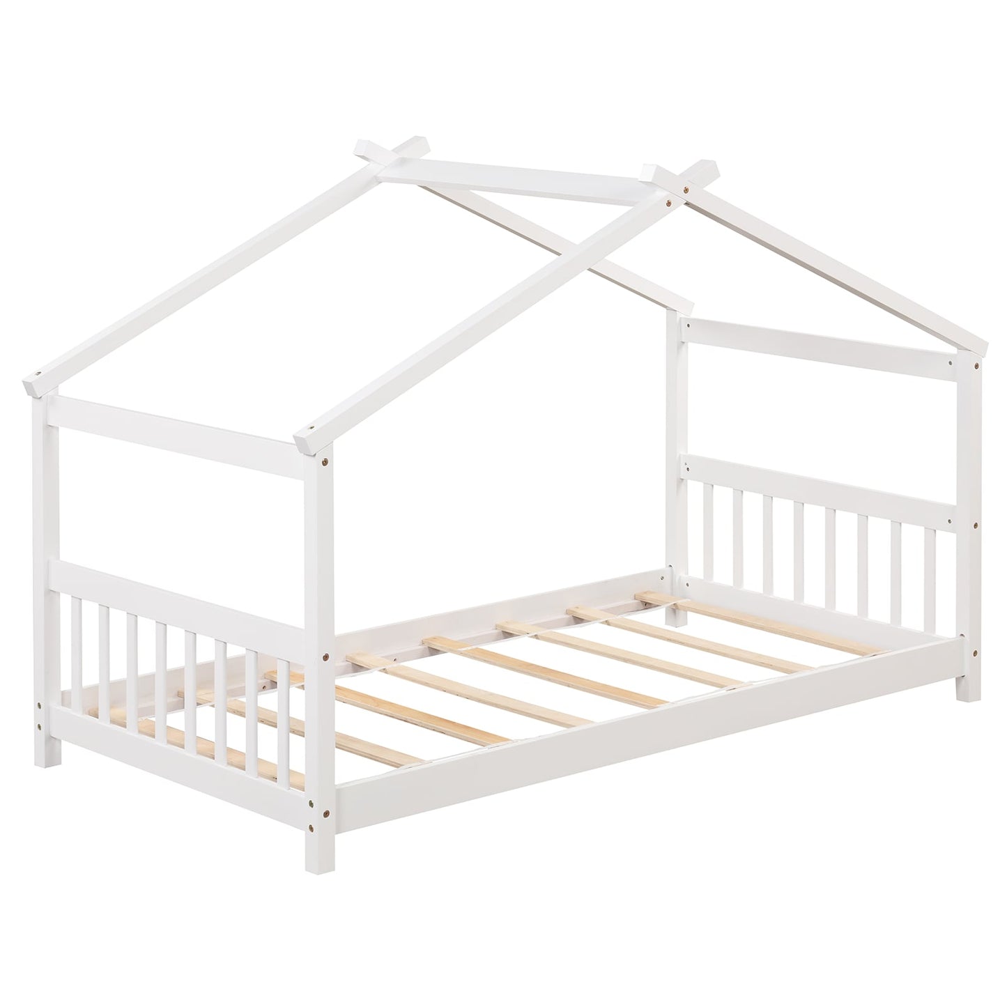 Twin Size Wooden House Bed With Roof, White Simple Bed Frame White at Gallery Canada