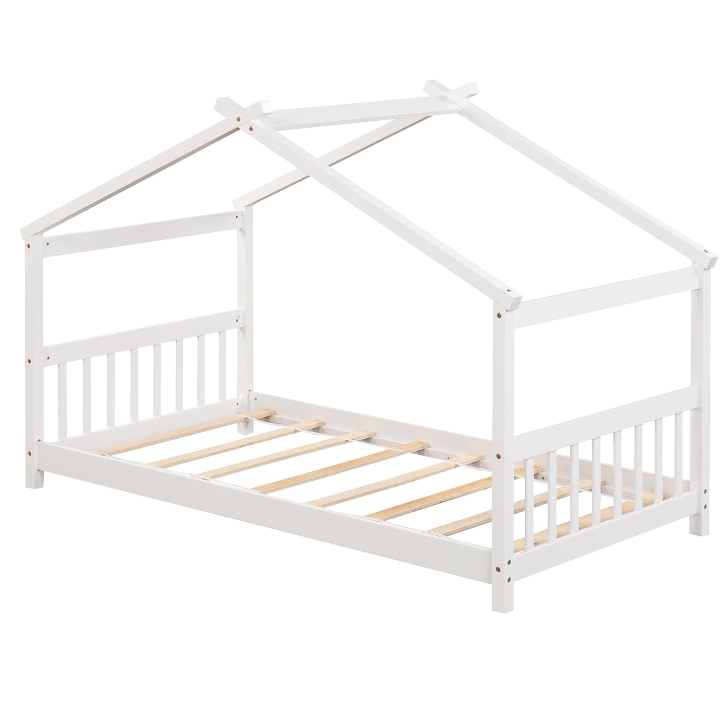 Twin Size Wooden House Bed With Roof, White Simple Bed Frame at Gallery Canada