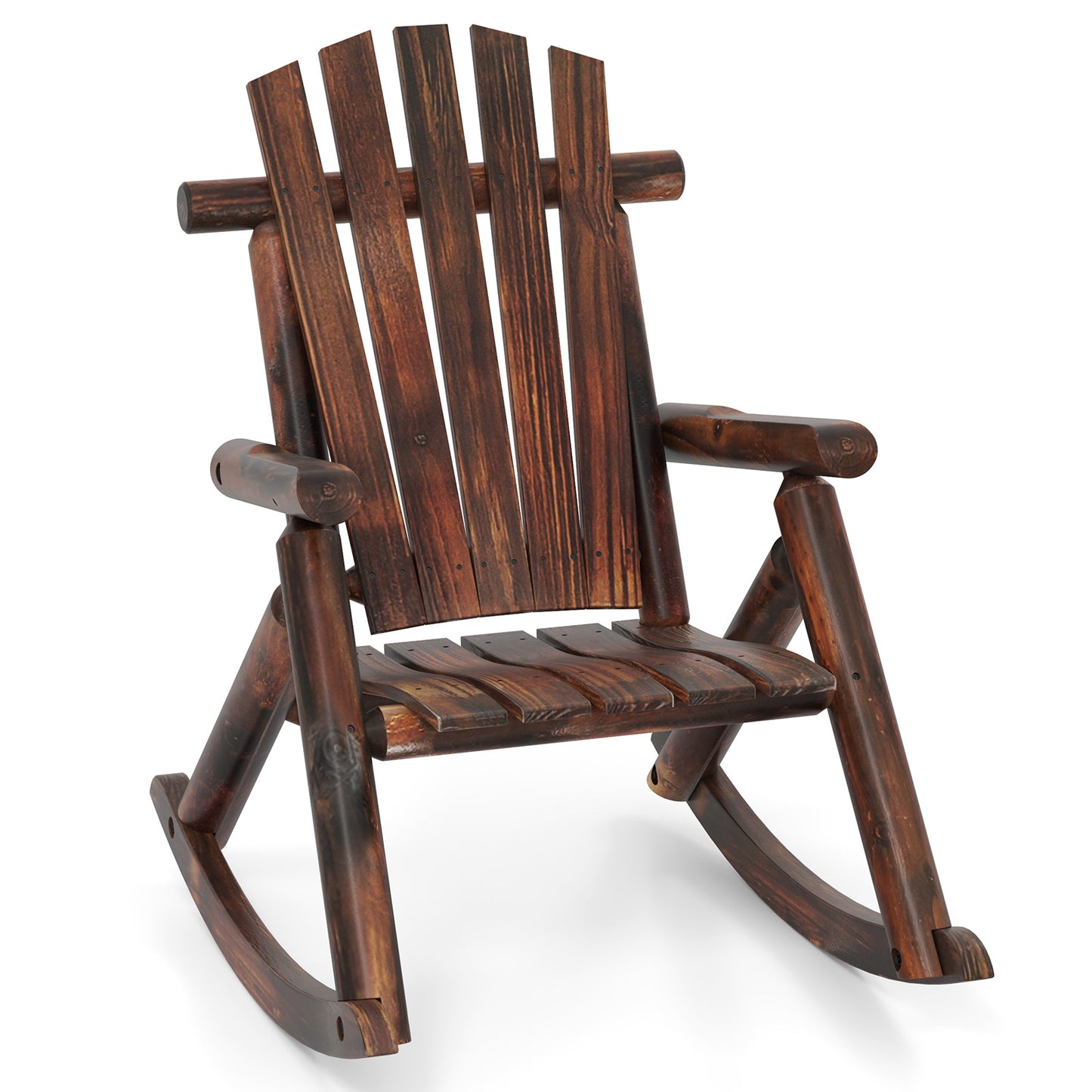 Outdoor Adirondack Rocking Chair, Solid Wood Porch Rocker, Brown