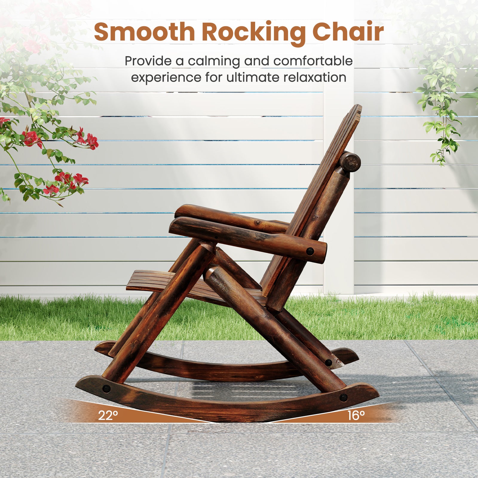 Outdoor Adirondack Rocking Chair for Adults Solid Wood Porch Rocker, Brown Adirondack Chairs at Gallery Canada