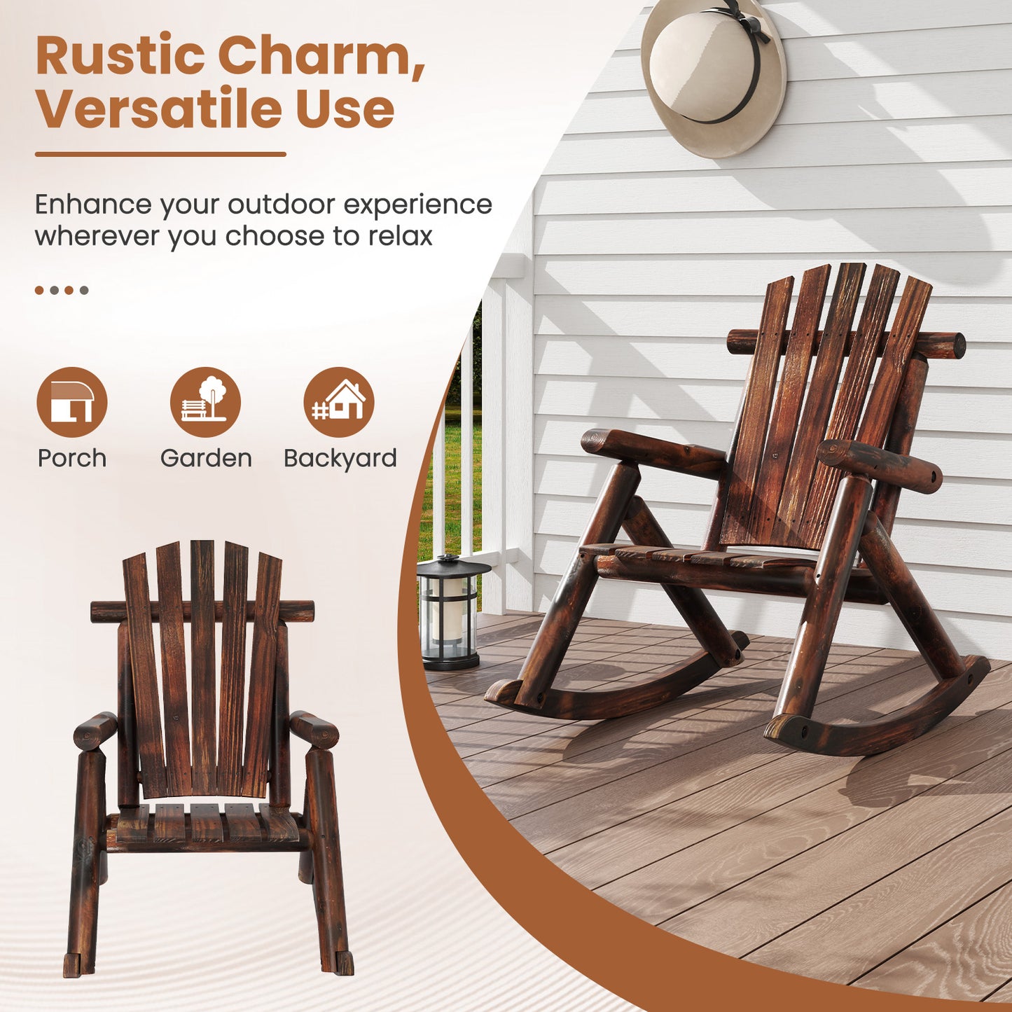 Outdoor Adirondack Rocking Chair for Adults Solid Wood Porch Rocker, Brown Adirondack Chairs at Gallery Canada