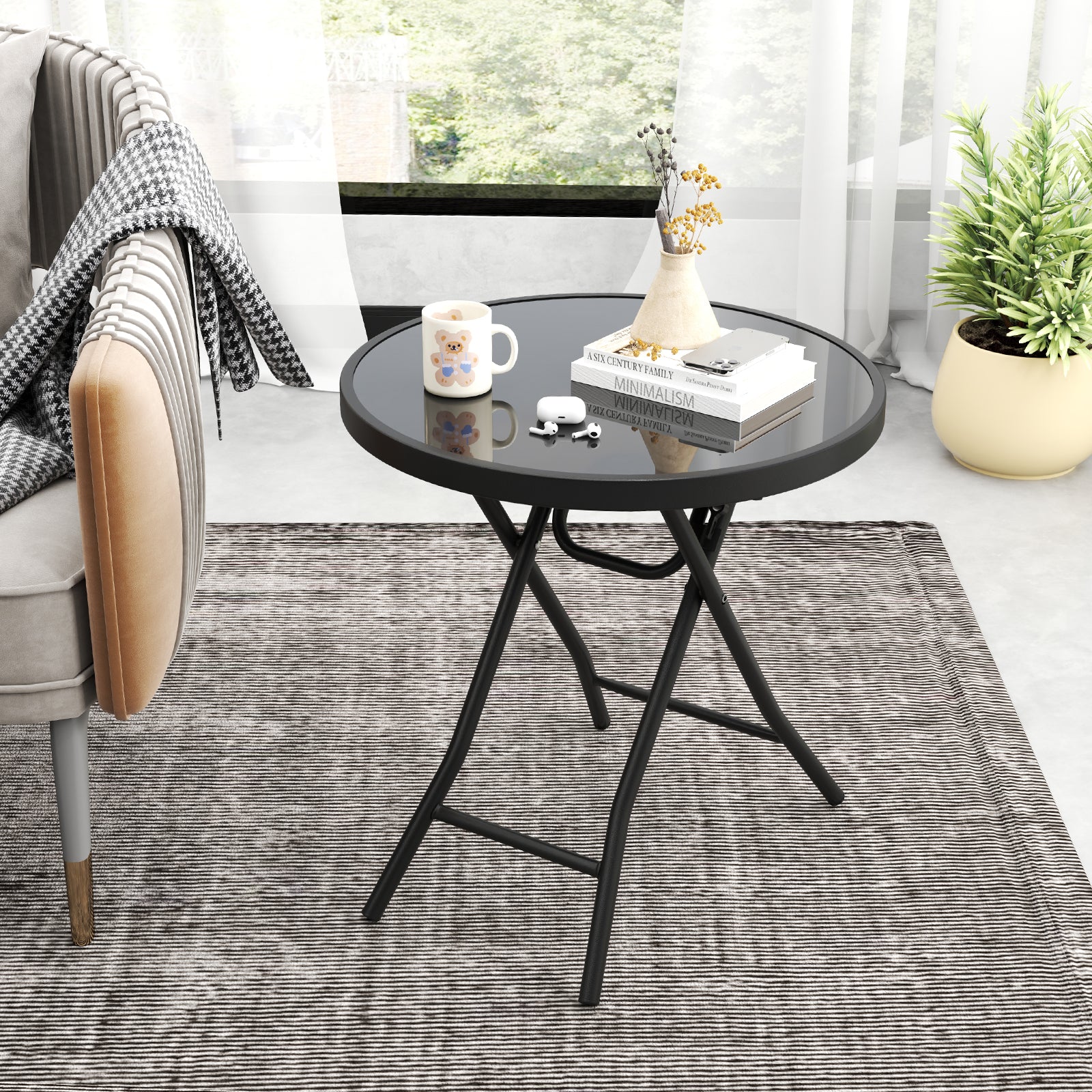 18 Inch Folding Side Table Patio Round Compact Coffee Table, Black End & Side Tables at Gallery Canada