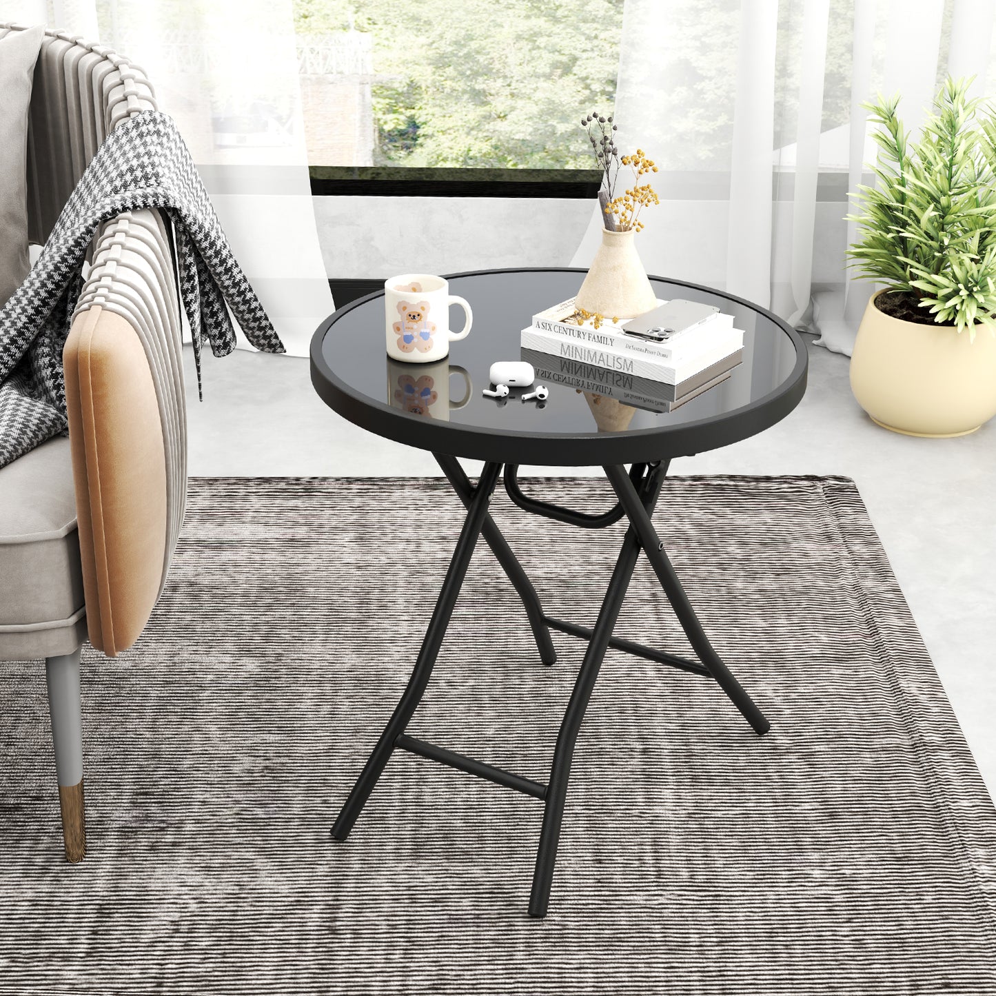 18 Inch Folding Side Table Patio Round Compact Coffee Table, Black End & Side Tables at Gallery Canada