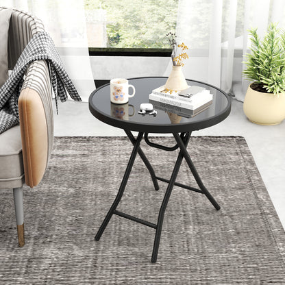 18 Inch Folding Side Table Patio Round Compact Coffee Table, Black End & Side Tables at Gallery Canada