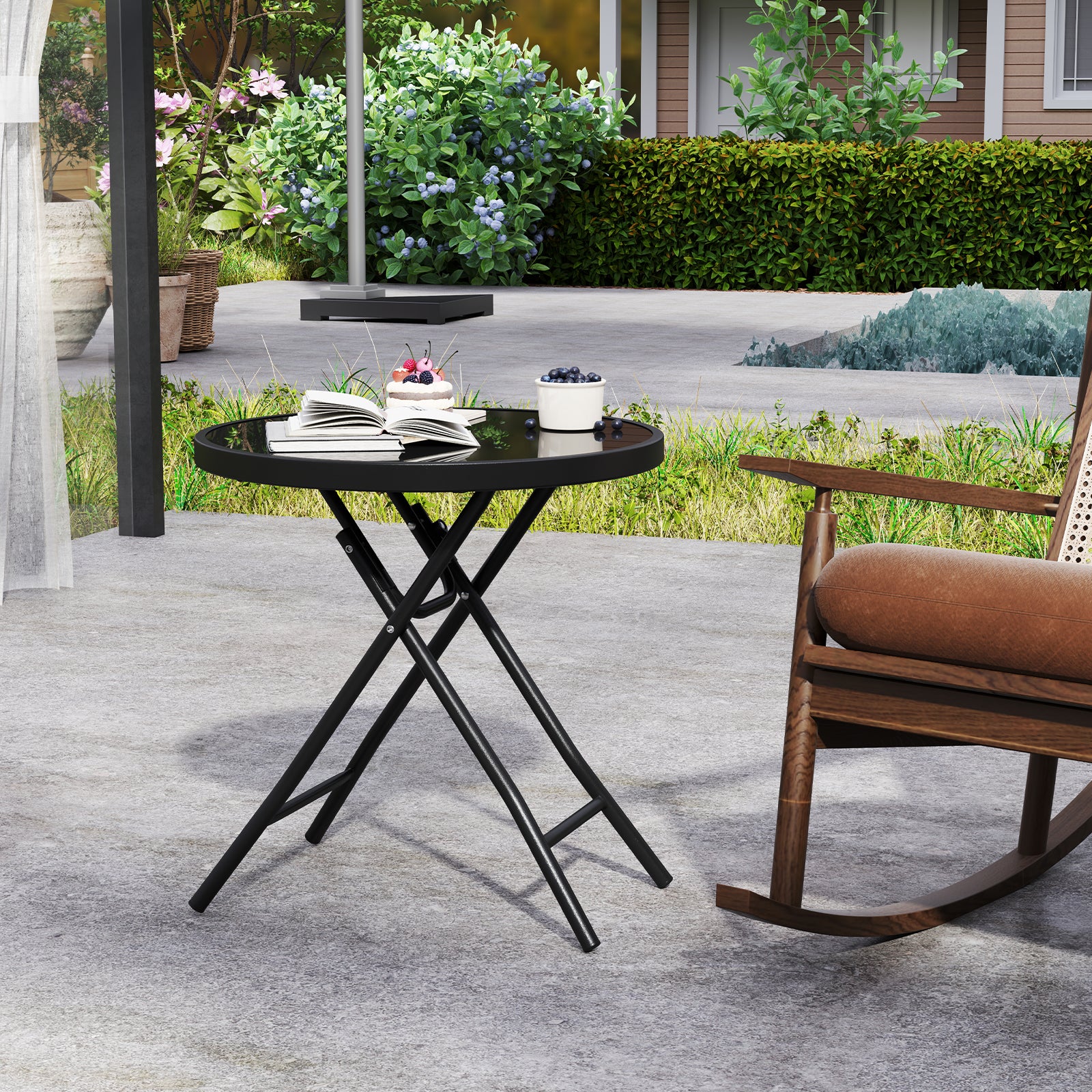 18 Inch Folding Side Table Patio Round Compact Coffee Table, Black End & Side Tables at Gallery Canada