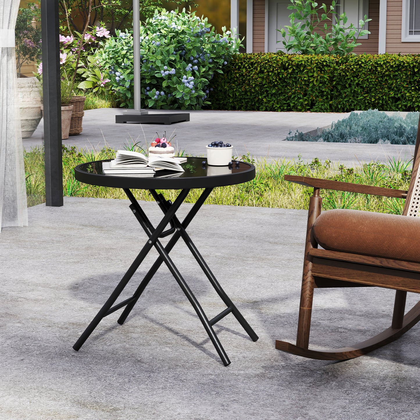 18 Inch Folding Side Table Patio Round Compact Coffee Table, Black End & Side Tables at Gallery Canada