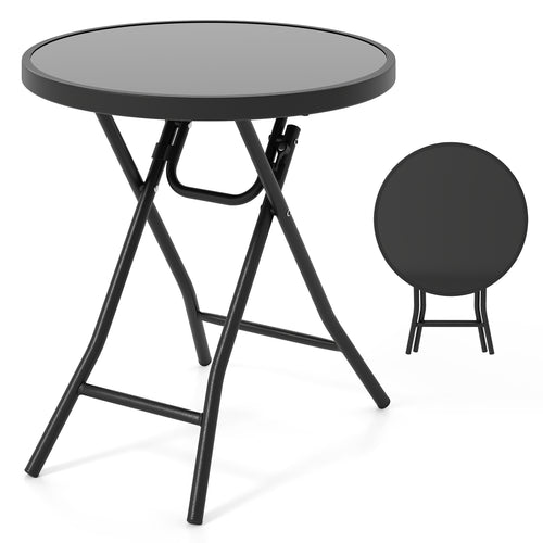 18 Inch Folding Side Table, Patio Round Compact Coffee Table, Black