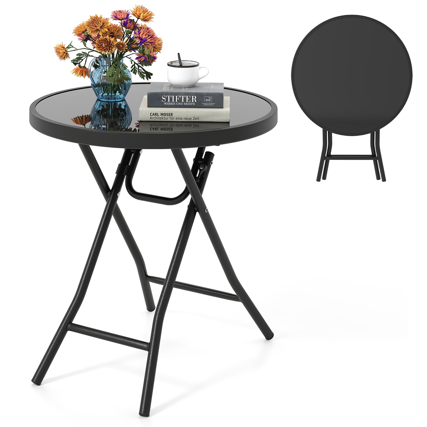 18 Inch Folding Side Table Patio Round Compact Coffee Table, Black End & Side Tables at Gallery Canada