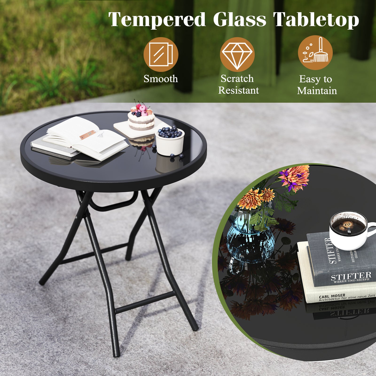 18 Inch Folding Side Table Patio Round Compact Coffee Table, Black End & Side Tables at Gallery Canada
