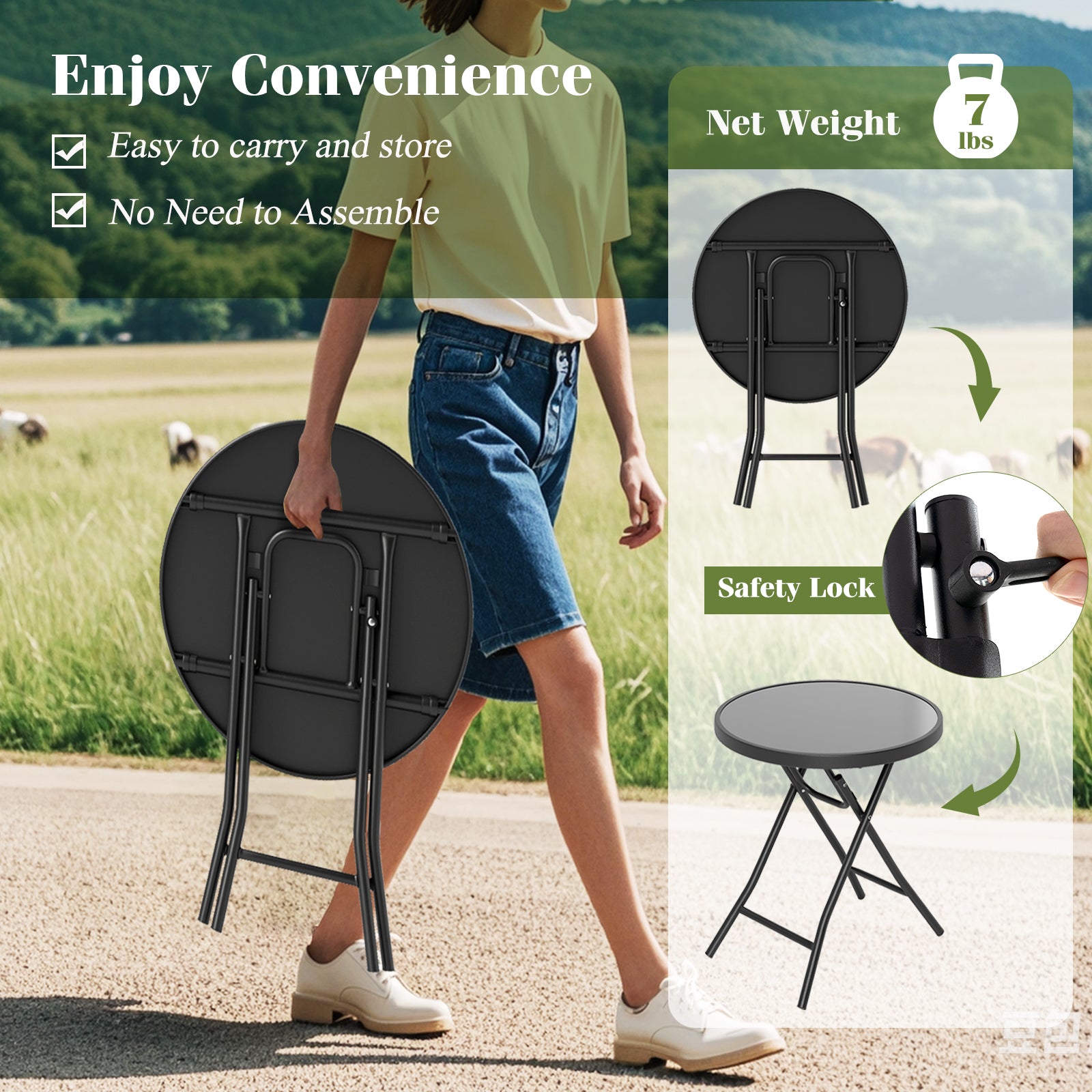 18 Inch Folding Side Table Patio Round Compact Coffee Table, Black End & Side Tables at Gallery Canada