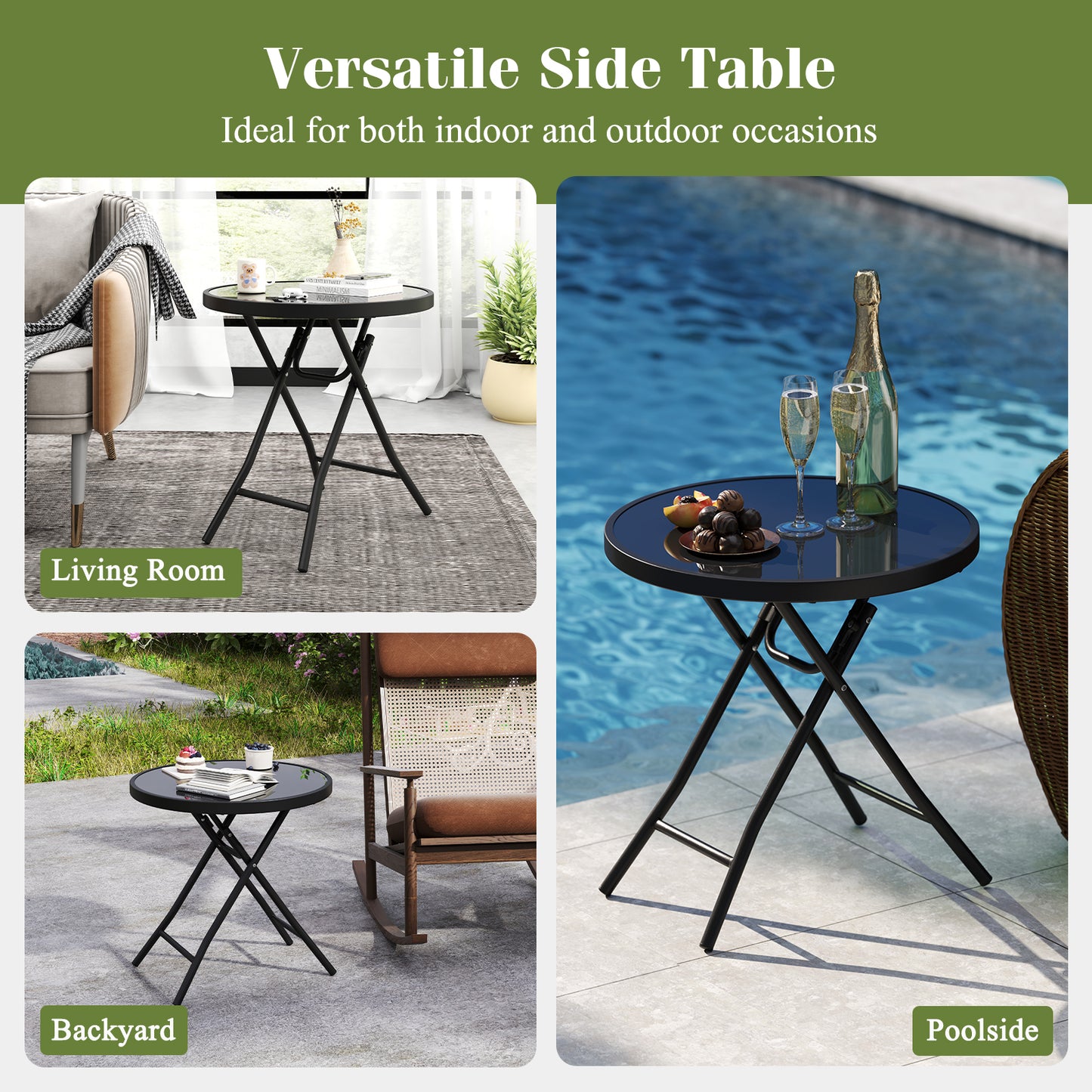 18 Inch Folding Side Table Patio Round Compact Coffee Table, Black End & Side Tables at Gallery Canada