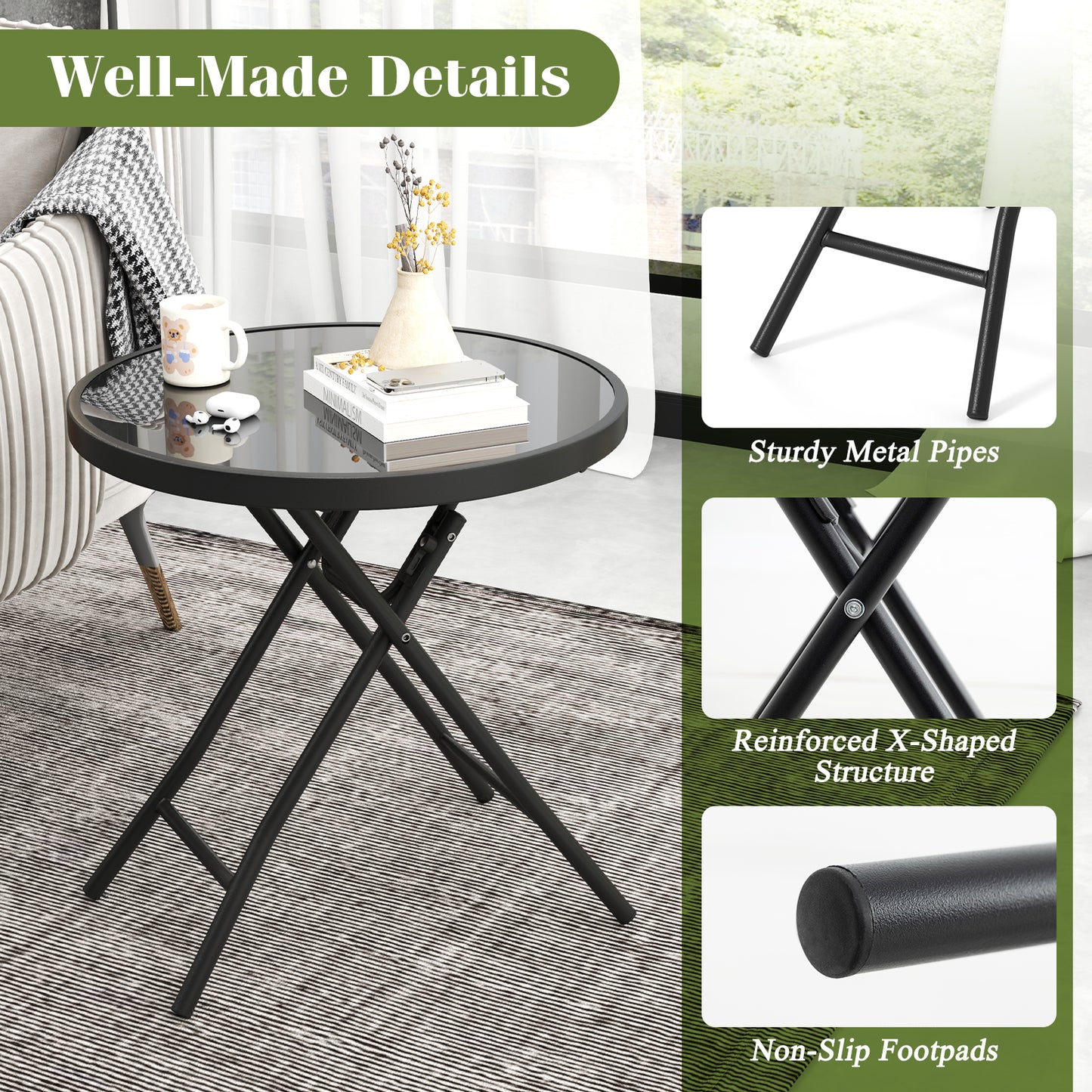 18 Inch Folding Side Table Patio Round Compact Coffee Table, Black End & Side Tables at Gallery Canada