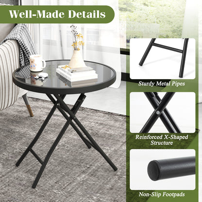 18 Inch Folding Side Table Patio Round Compact Coffee Table, Black End & Side Tables at Gallery Canada