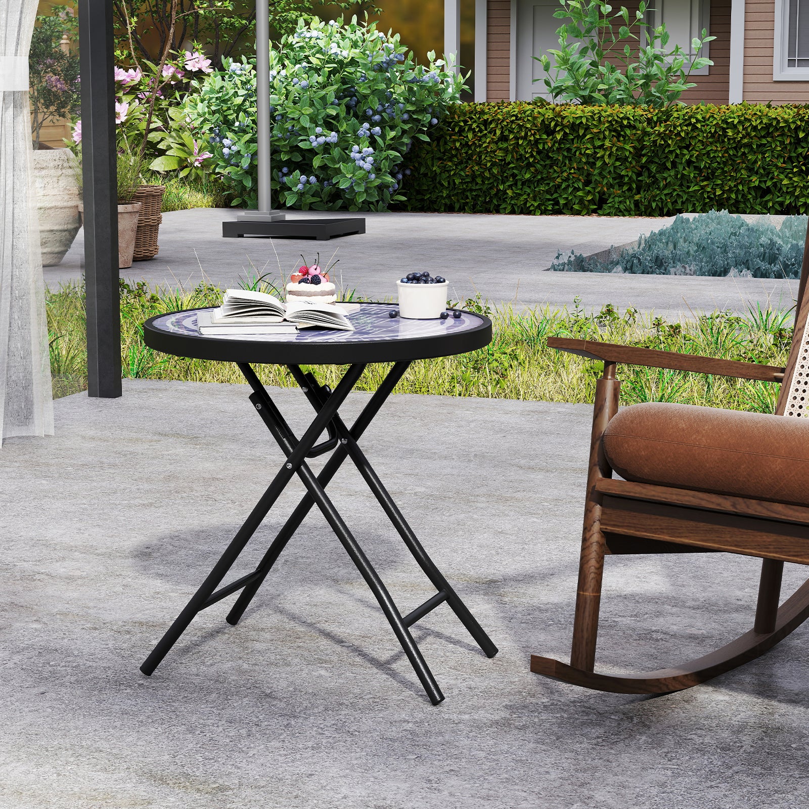 18 Inch Folding Side Table Patio Round Compact Coffee Table, Gray End & Side Tables at Gallery Canada