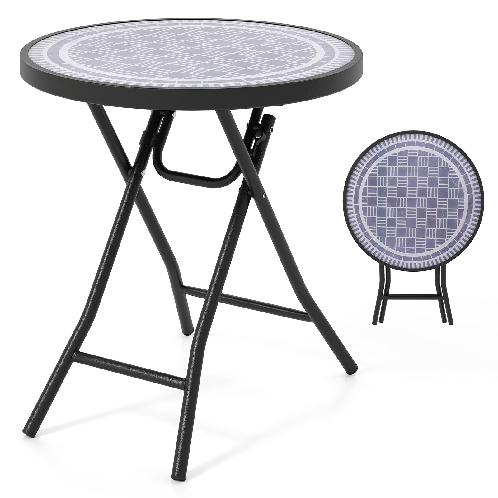 18 Inch Folding Side Table, Patio Round Compact Coffee Table, Gray End & Side Tables at Gallery Canada
