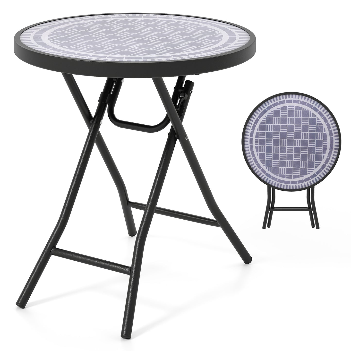 18 Inch Folding Side Table, Patio Round Compact Coffee Table, Gray End & Side Tables at Gallery Canada