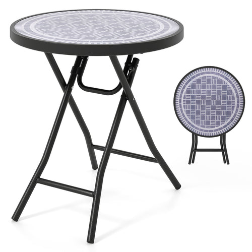 18 Inch Folding Side Table Patio Round Compact Coffee Table, Gray