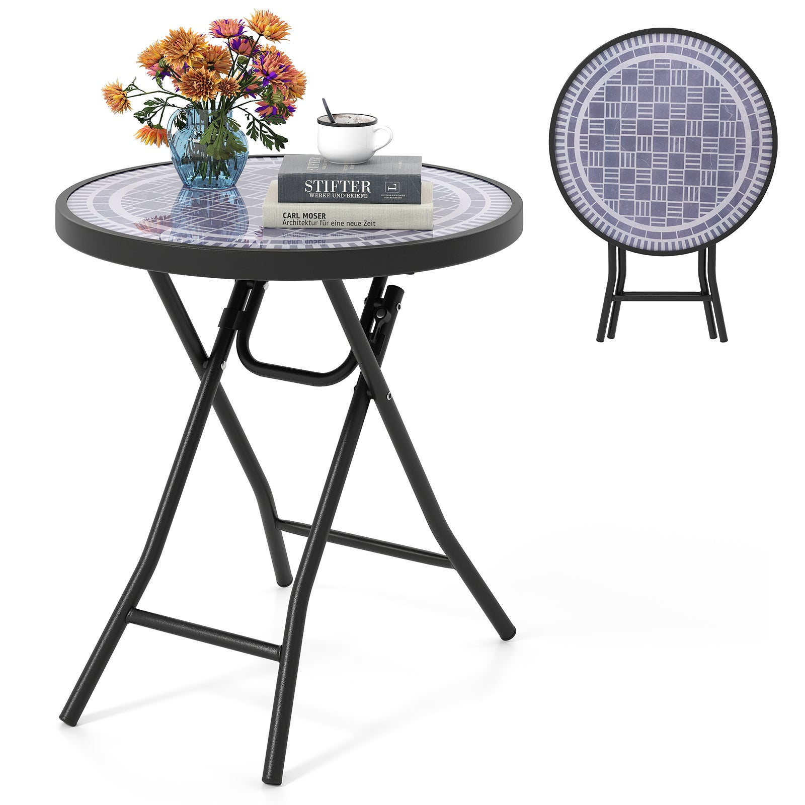 18 Inch Folding Side Table Patio Round Compact Coffee Table, Gray End & Side Tables at Gallery Canada