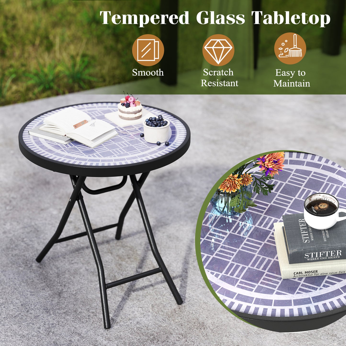 18 Inch Folding Side Table Patio Round Compact Coffee Table, Gray End & Side Tables at Gallery Canada