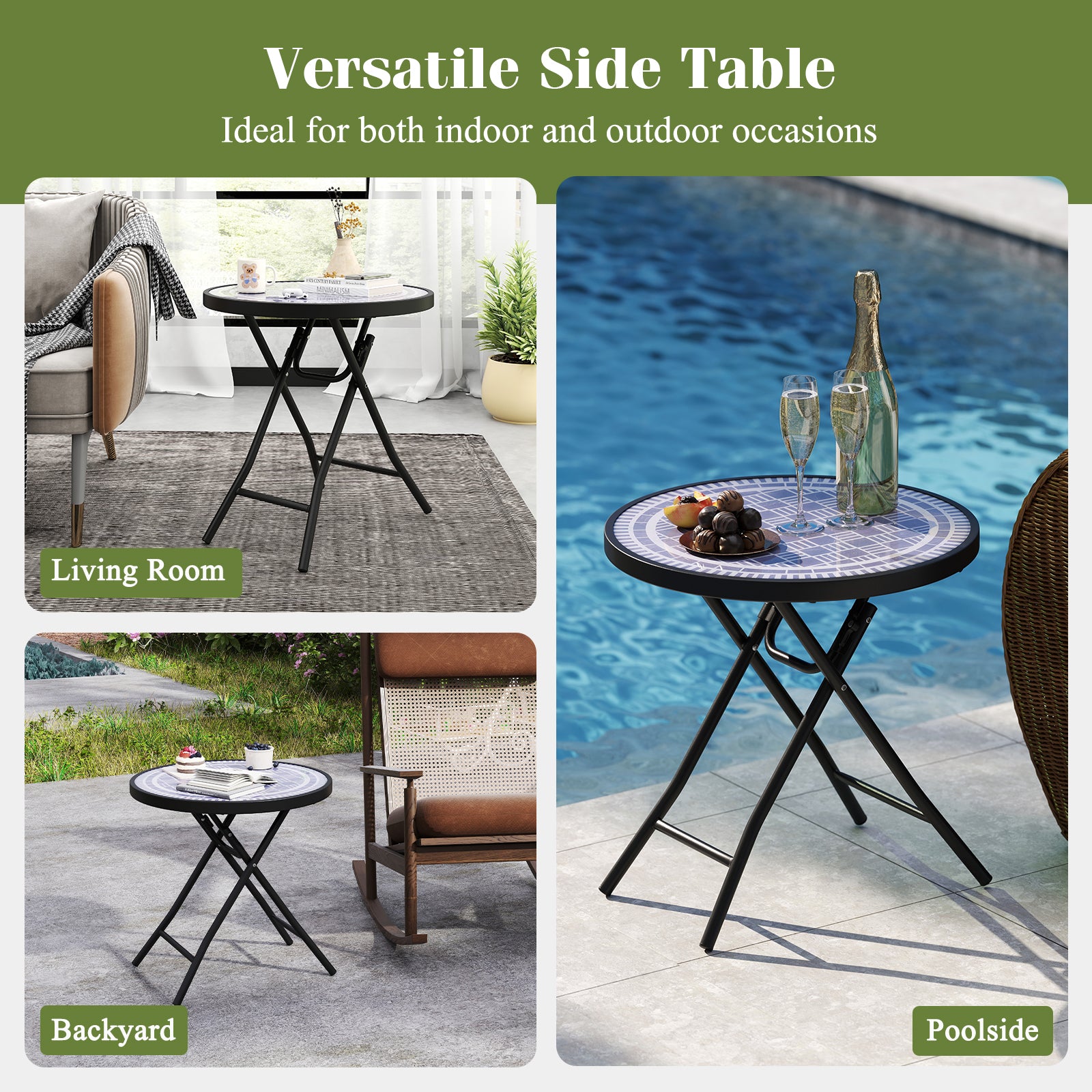 18 Inch Folding Side Table Patio Round Compact Coffee Table, Gray End & Side Tables at Gallery Canada