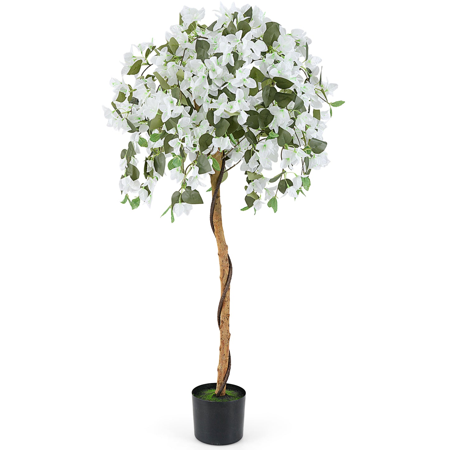 4.5 Feet Artificial Azalea Tree, Cement Pot, White