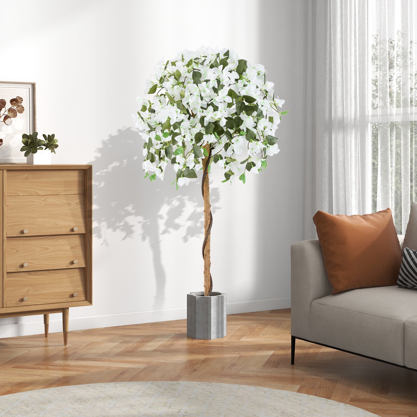 4.5 Feet Artificial Azalea Tree with Cement Pot, White Faux Plants at Gallery Canada
