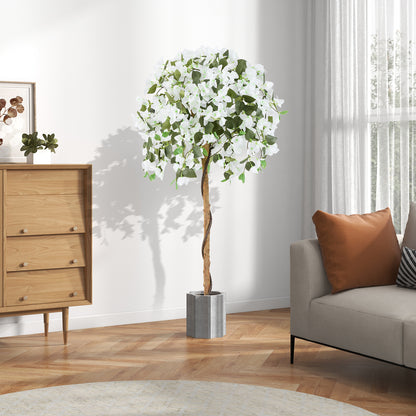 4.5 Feet Artificial Azalea Tree with Cement Pot, White Faux Plants at Gallery Canada