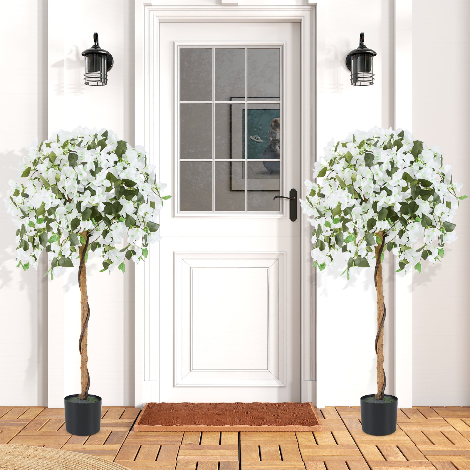 4.5 Feet Artificial Azalea Tree with Cement Pot, White Faux Plants at Gallery Canada