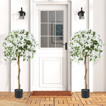 4.5 Feet Artificial Azalea Tree with Cement Pot, White Faux Plants at Gallery Canada