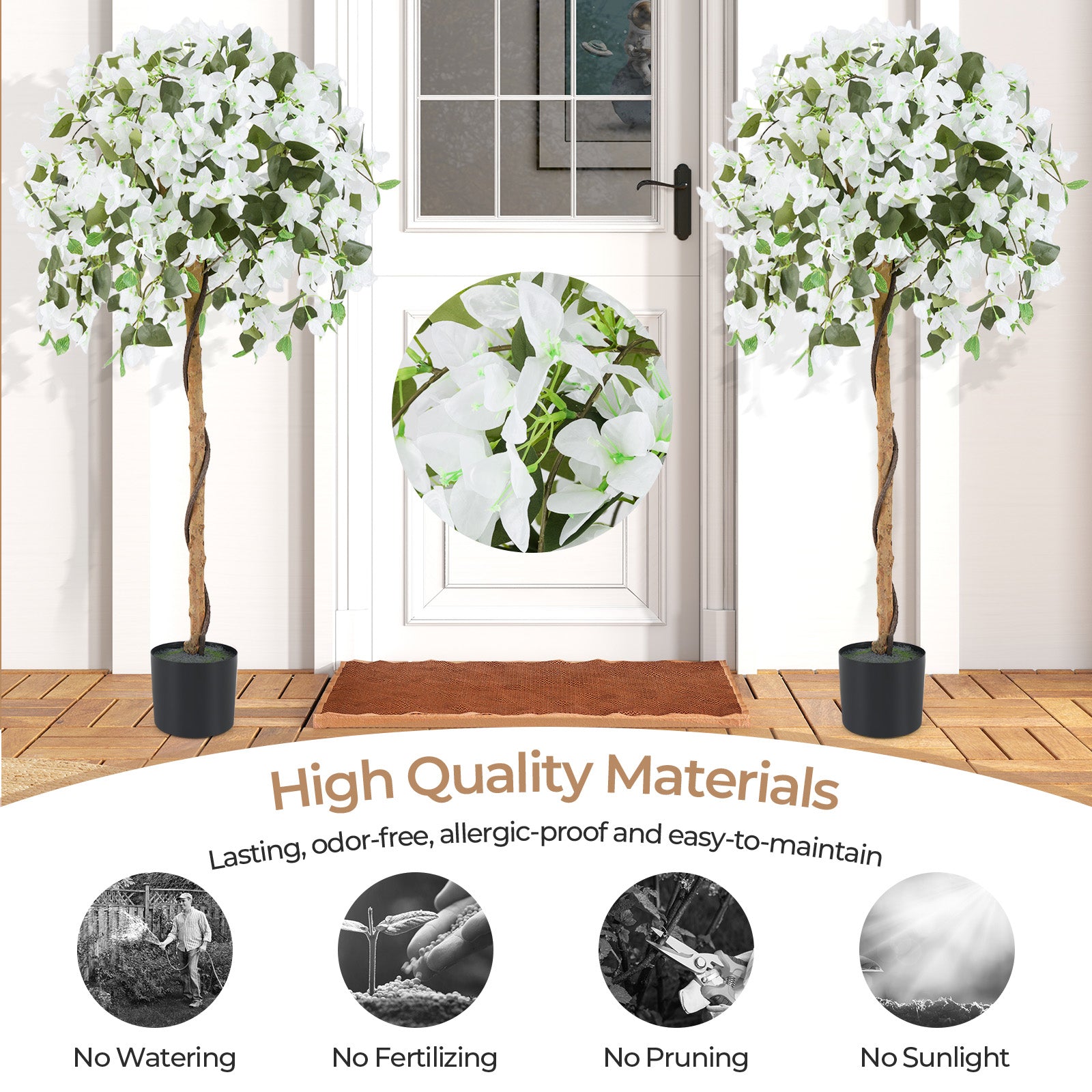 4.5 Feet Artificial Azalea Tree with Cement Pot, White Faux Plants at Gallery Canada