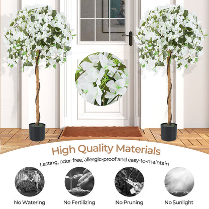 4.5 Feet Artificial Azalea Tree with Cement Pot, White Faux Plants at Gallery Canada