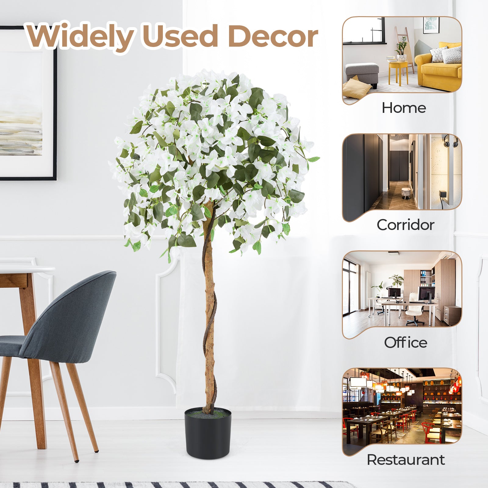 4.5 Feet Artificial Azalea Tree with Cement Pot, White Faux Plants at Gallery Canada